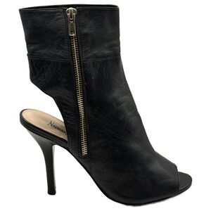 Neiman Marcus Black Leather Peep Toe Slingback Ankle Booties Stiletto Zip Size 7